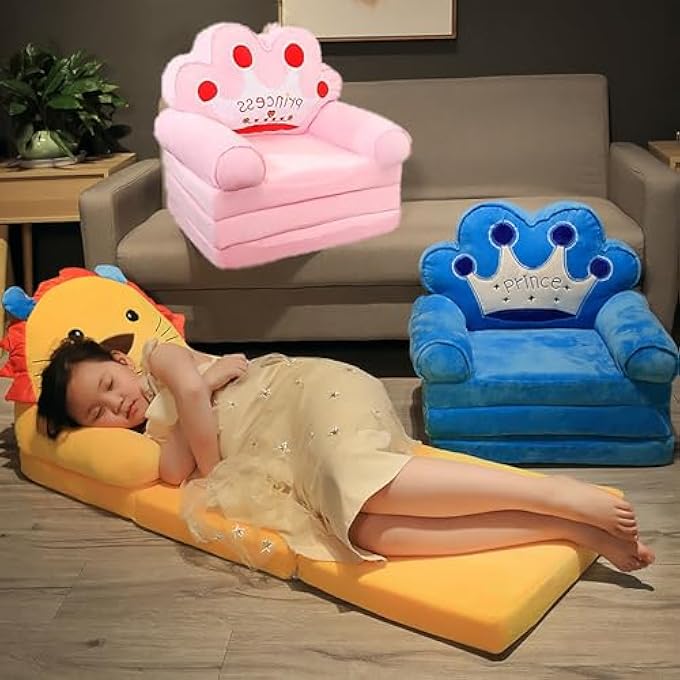 rayihni FOLDABLE KIDS SOFA, PLUSH CHILDREN COUCH BACKREST ARMCHAIR BED, CARTOON UPHOLSTERED COUCH SEAT FOR GIRLS BOYS,H - Image 4